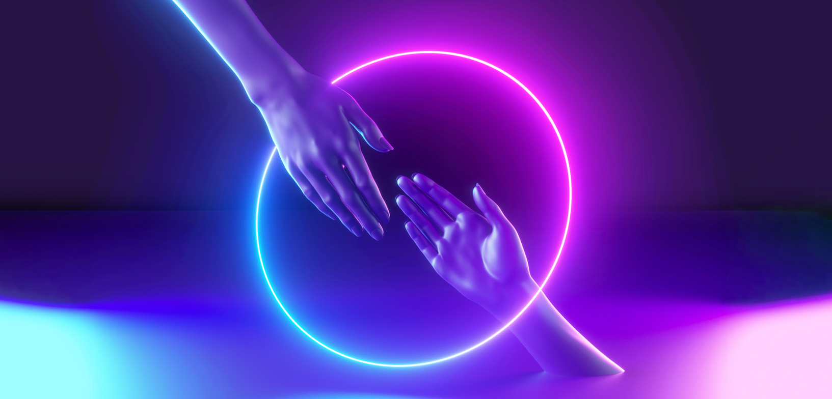 neon doll hand holding each other
