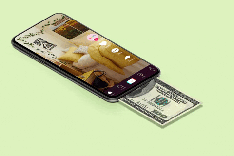 phone spitting dollars gif